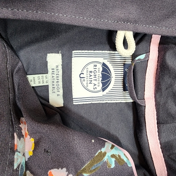 JOULES Coast Floral Print Dark Gray Pink Floral Hooded Jacket Coat Women's 14 - Picture 6 of 10